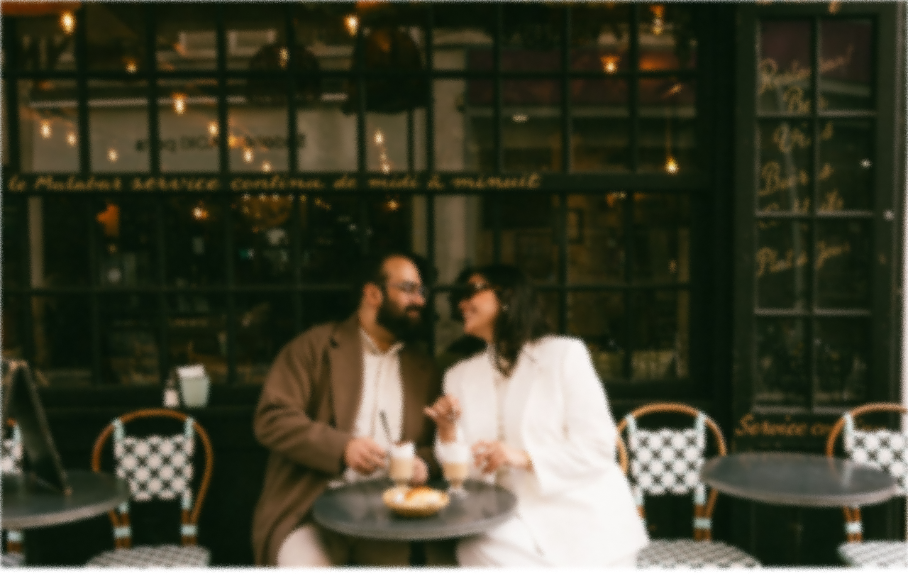 Ariam y Francisco sentados en una terraza de café